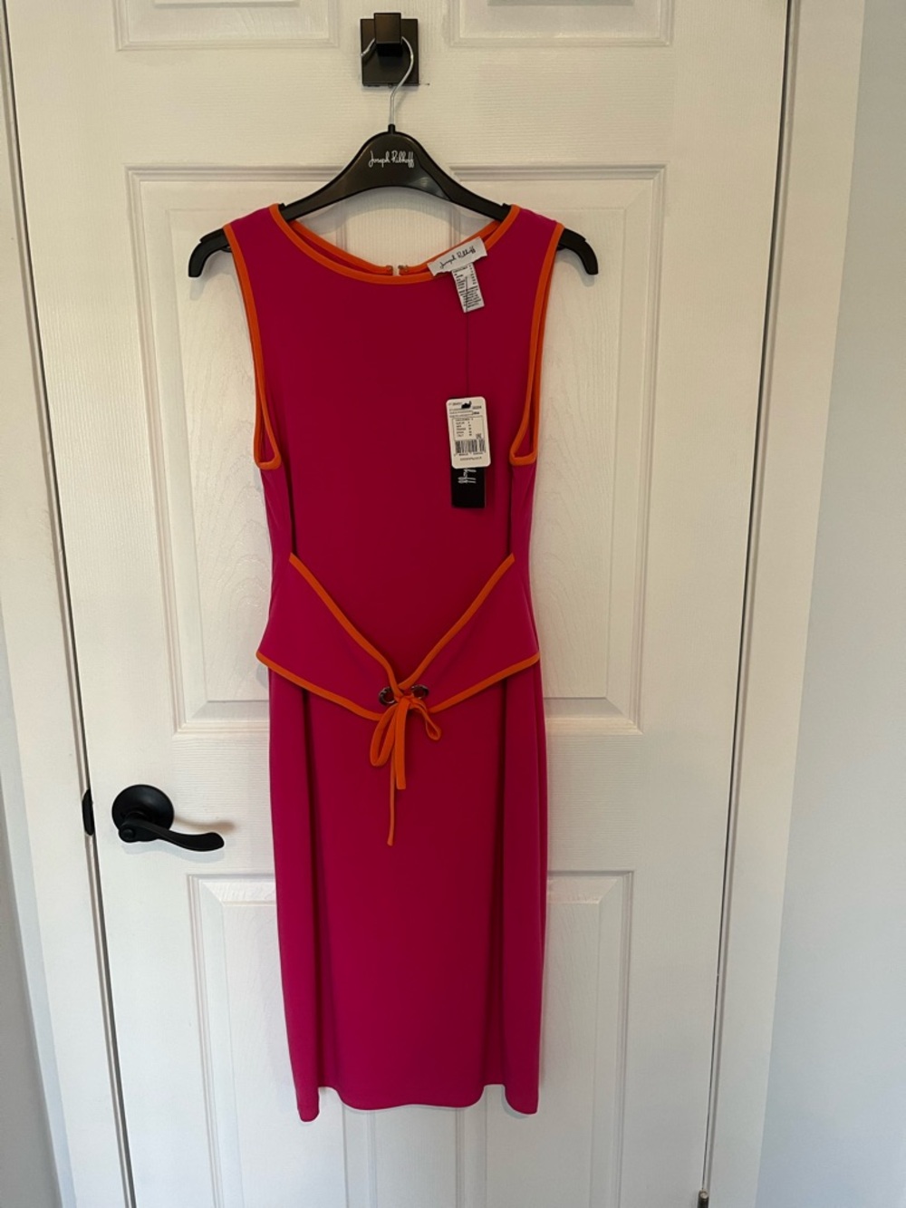 Joseph Ribkoff Fuchsia Midi Dress with Orange Trim